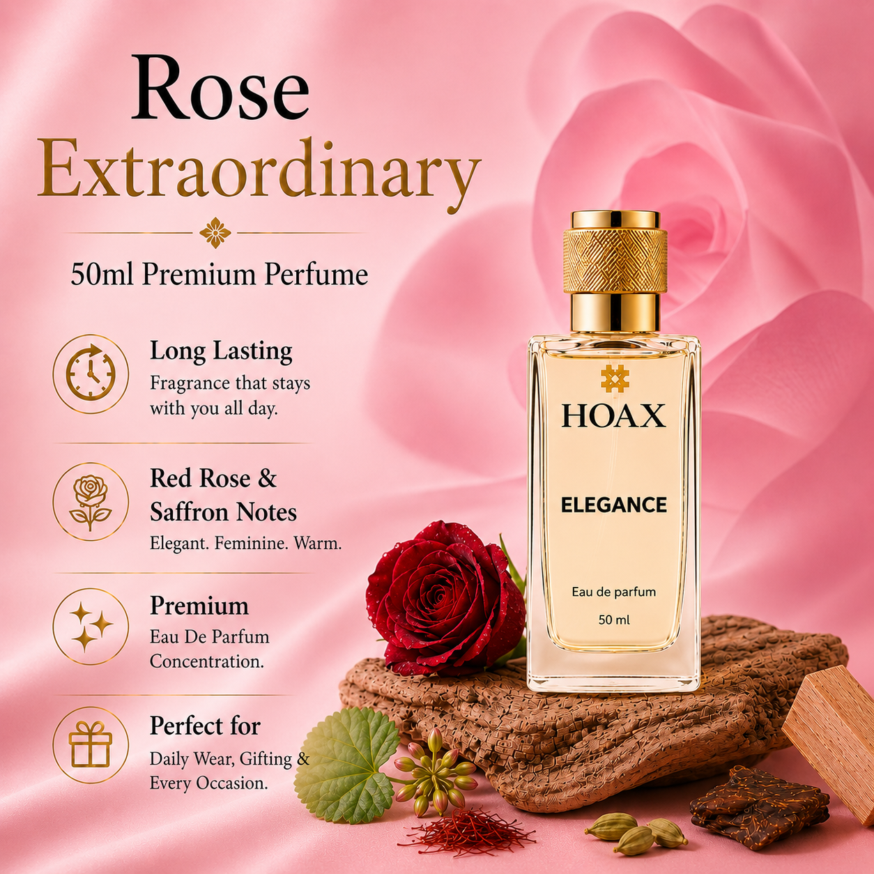 Elegance - Eau De Parfum for Women | Red Rose & Saffron Fragrance | 50ml