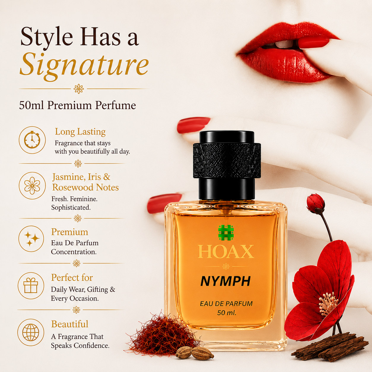 Nymph Signature Eau De Parfum for Women | Floral Jasmine, Iris & Rosewood Fragrance | 50ml