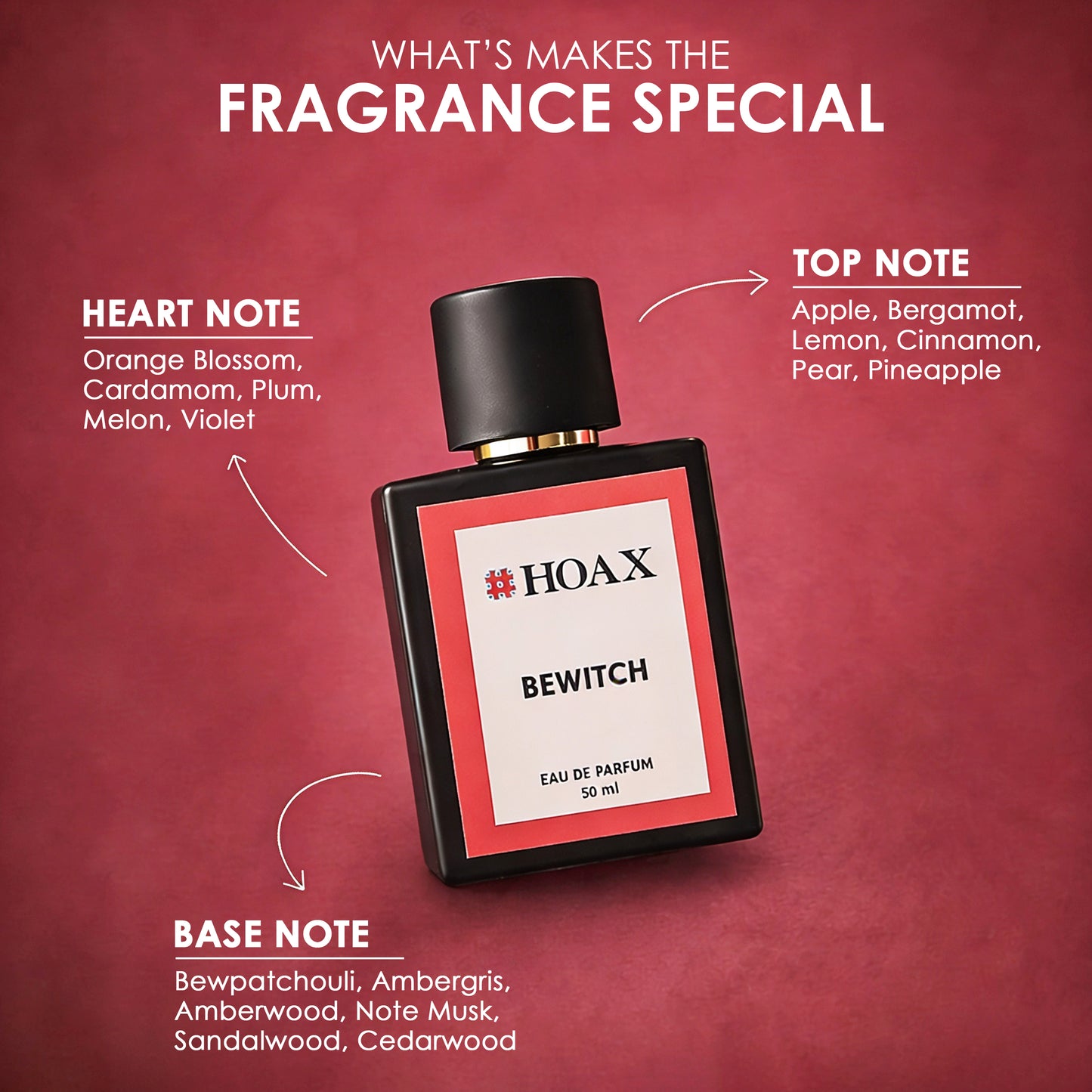 Hoax Bewitch Eau De Parfum for Women | Long Lasting Premium Fruity Fragrance | Elegant Sweet Fresh Scent | 50ml