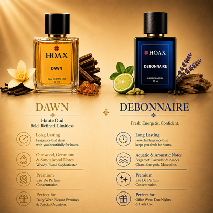 Hoax | Dawn & Debonnaire | Eau De Parfum Combo for Men | Premium Long Lasting Fragrance Set | 50ml x2