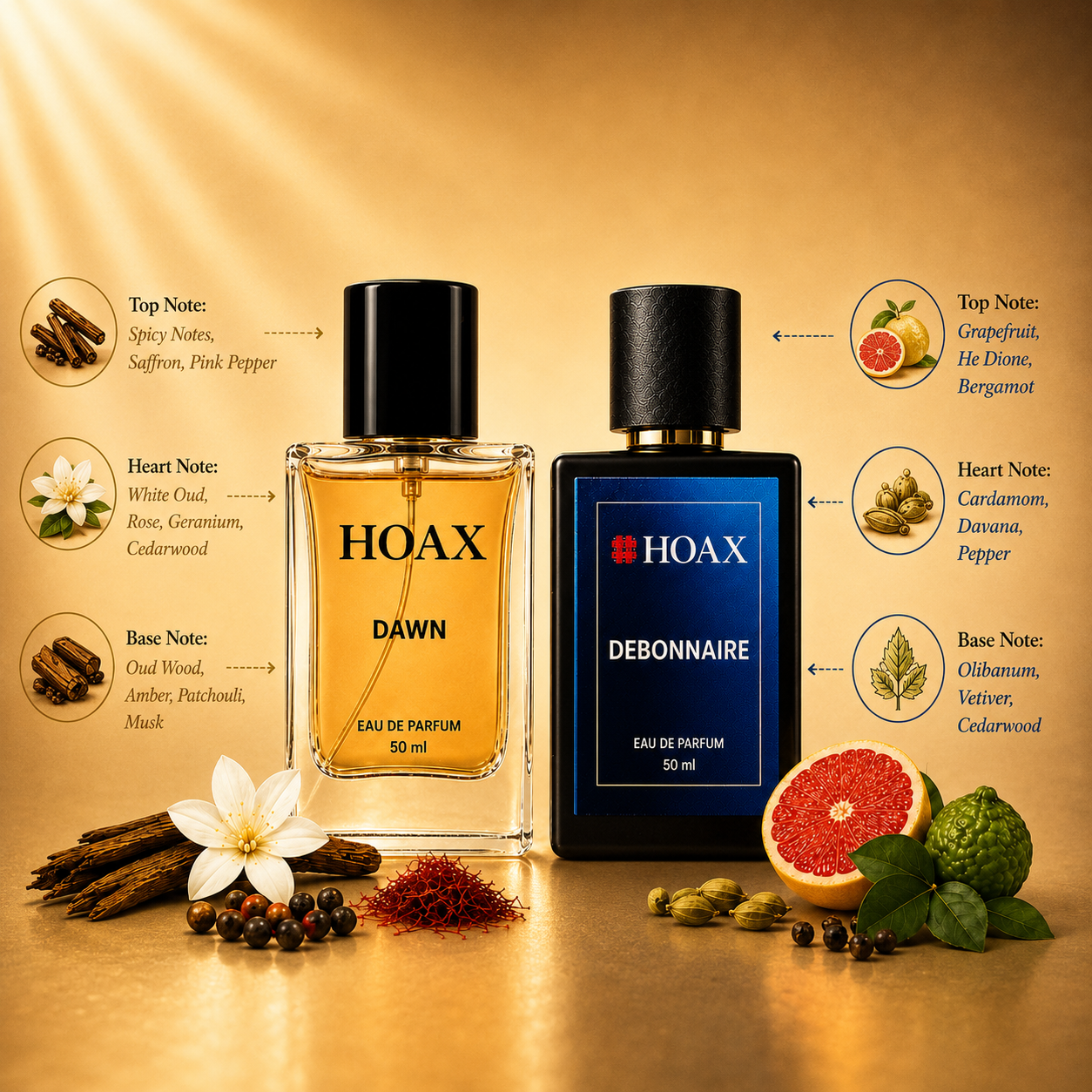 Hoax | Dawn & Debonnaire | Eau De Parfum Combo for Men | Premium Long Lasting Fragrance Set | 50ml x2