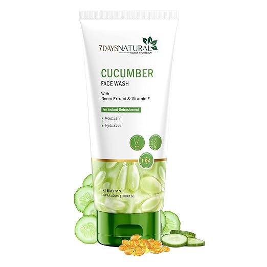 7DAYSNATURAL Cucumber Face Wash | Licorice & Vitamin E Gentle Cleanser for Oil Control & Glowing Skin | For Men & Women | 100ml