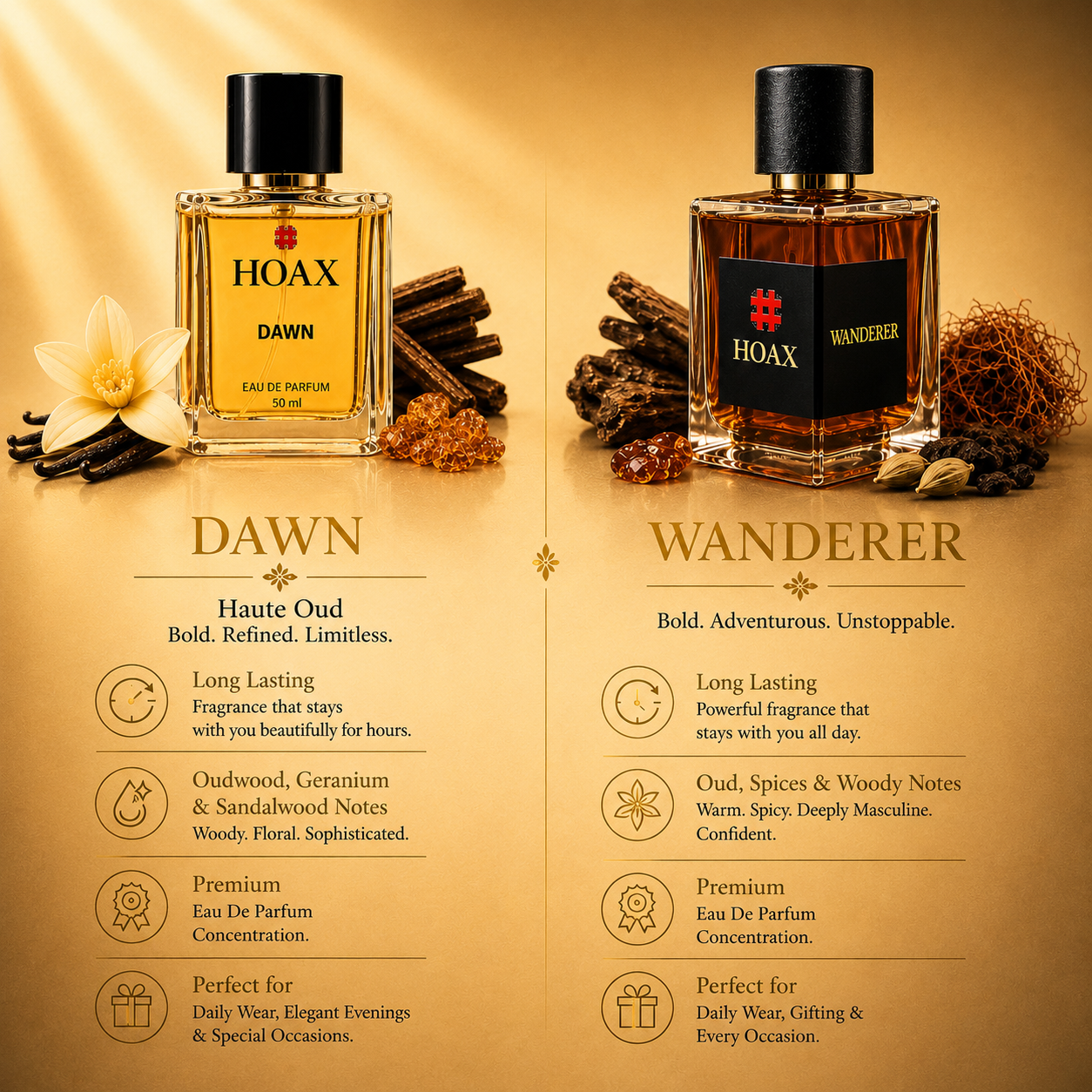 Hoax | Dawn & Wanderer | Eau De Parfum Combo for Men | Premium Long Lasting Fragrance Set | 50ml x2