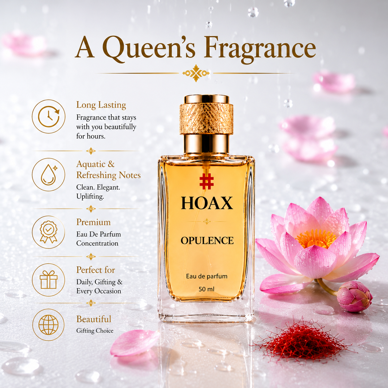 Opulence - Eau De Parfum for Women | Sophisticated Lotus & Saffron Fragrance | 50ml