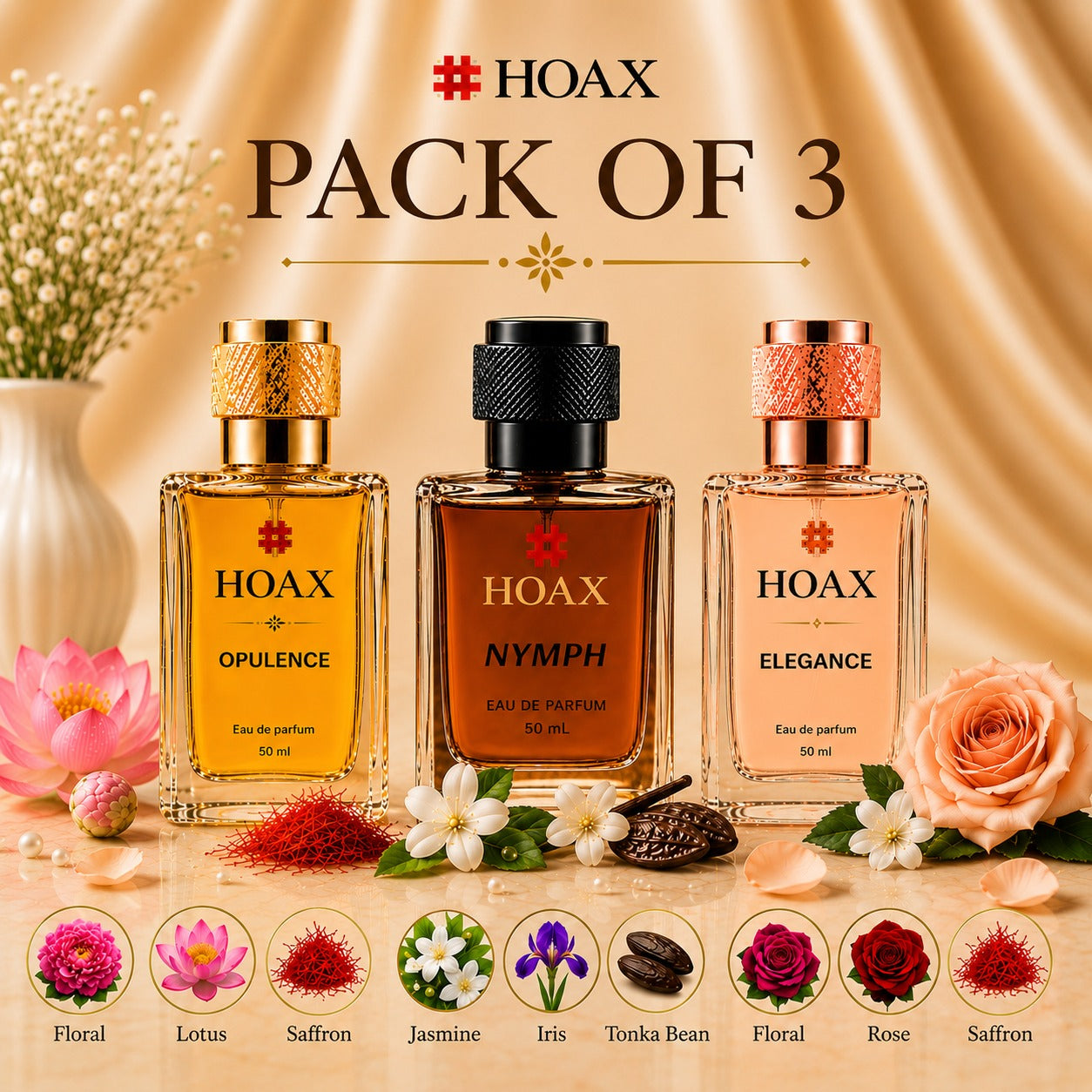 Hoax | Nymph, Opulence & Elegance | Perfume for Women | Eau De Parfum 50ml x3