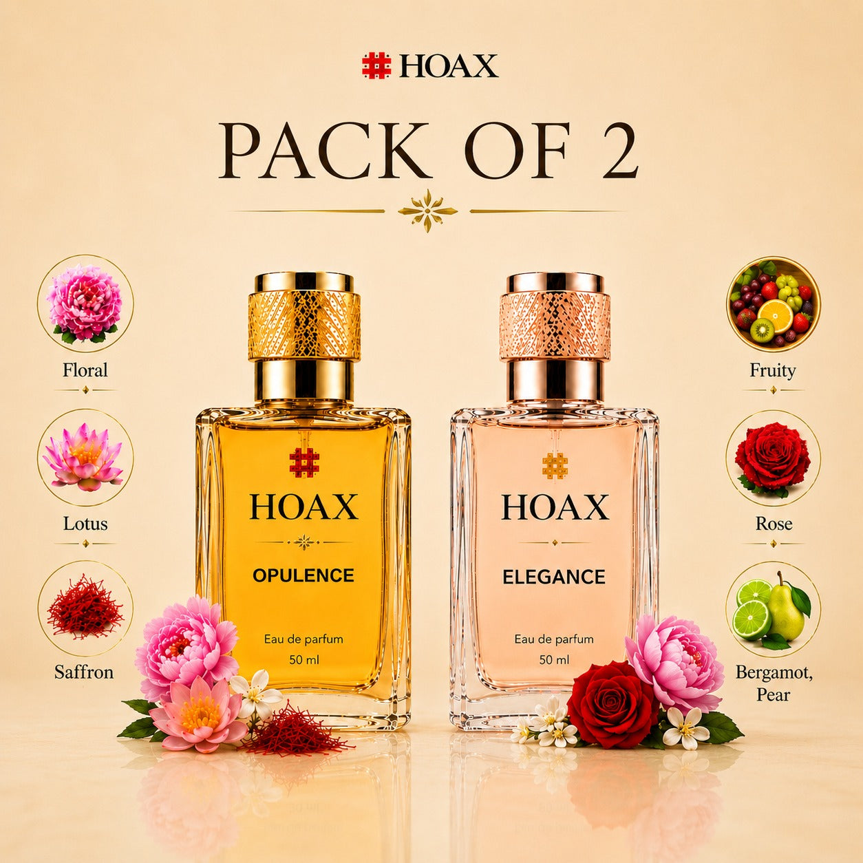 Hoax | Opulence & Elegance | Perfume for Women | Eau De Parfum 50ml x2