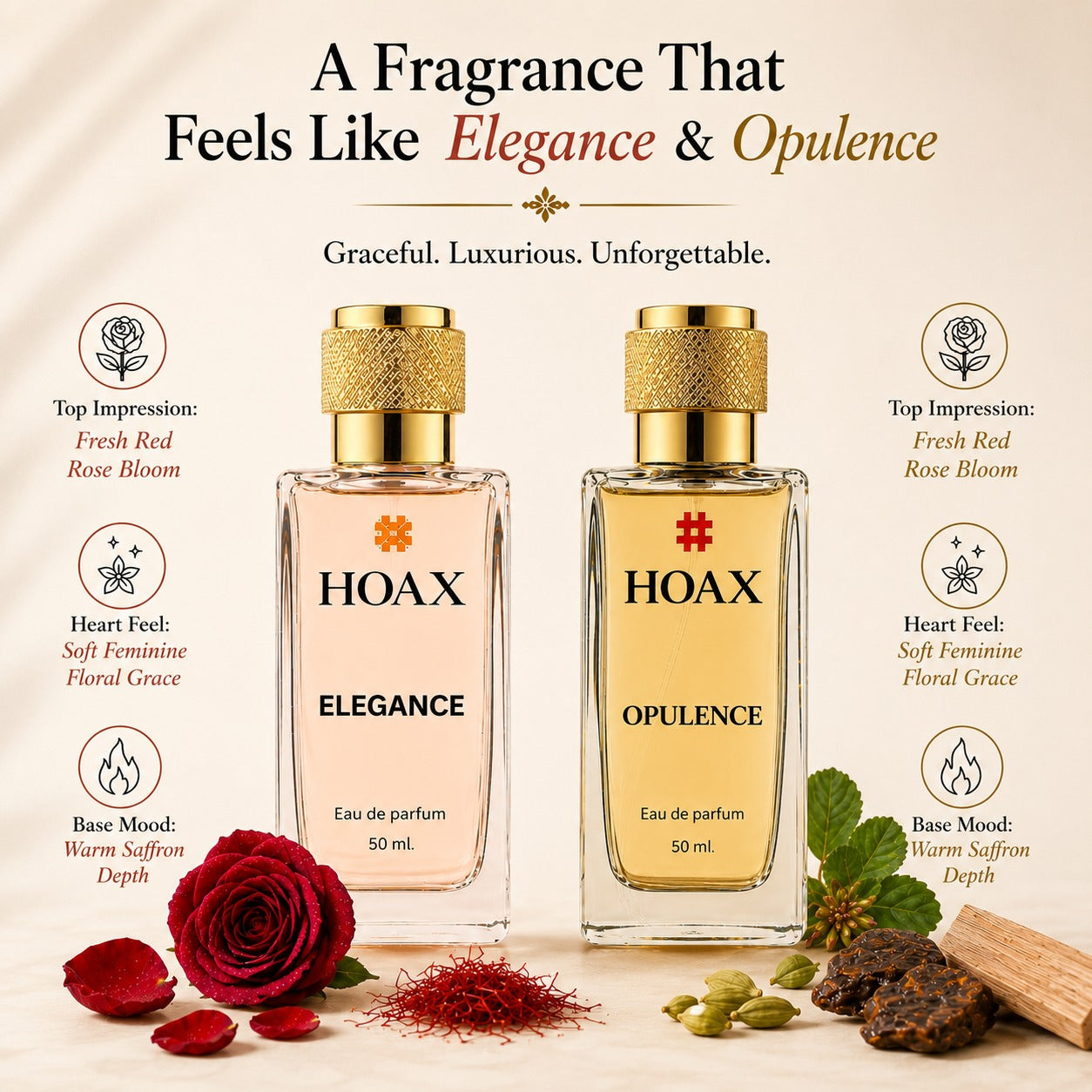 Hoax | Opulence & Elegance | Perfume for Women | Eau De Parfum 50ml x2