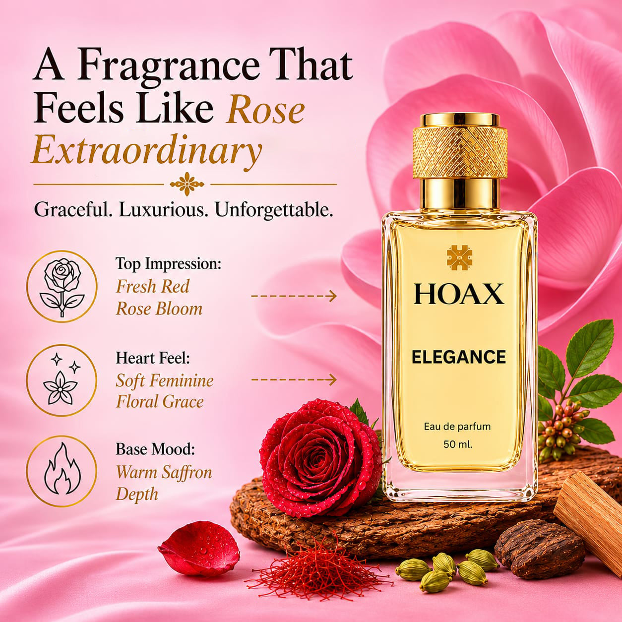 Elegance - Eau De Parfum for Women | Red Rose & Saffron Fragrance | 50ml